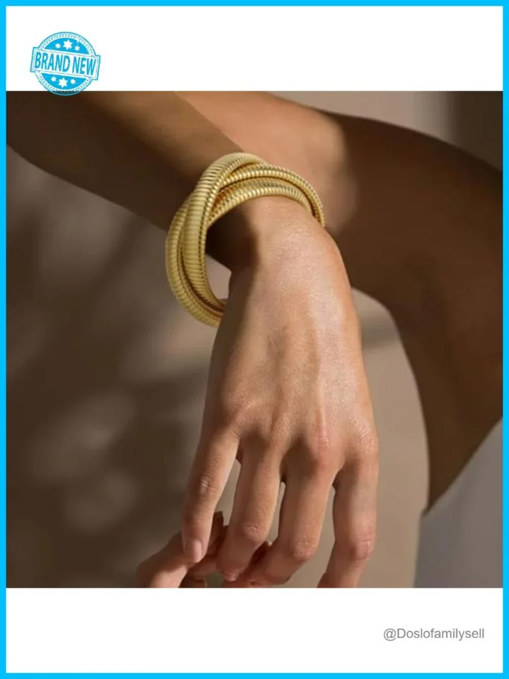 18K Gold Plated Chunky Stainless Steel Stretch Bangle Bracelet Stack
